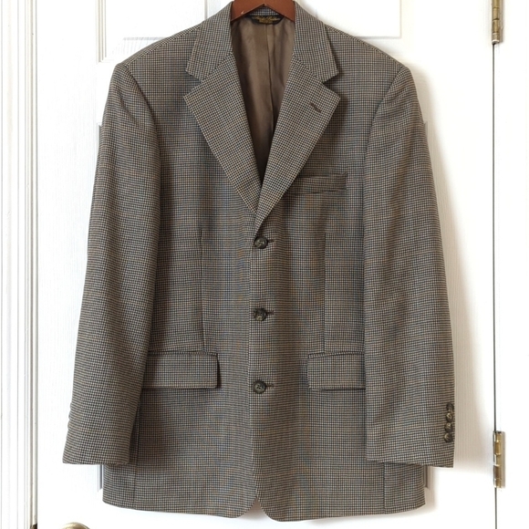 Brooks Brothers Preppy Classic Fit Houndstooth Worsted Wool Blazer Jacket Tan 40 - Picture 1 of 16